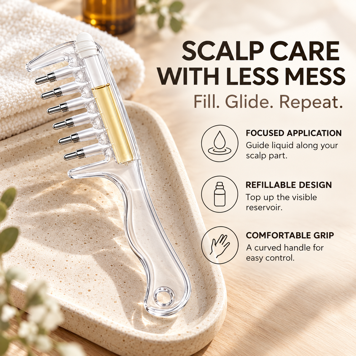 Scalp Liquid Applicator Comb, Refillable Hair Root Oil Massage Comb for Hair Care Treatment( Only Comb)