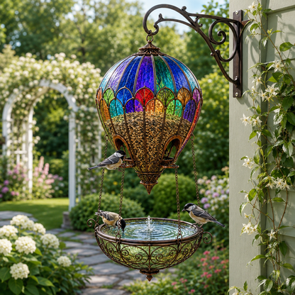 🌈 Stained Glass Hot Air Balloon Bird Feeder Fountain🐦
