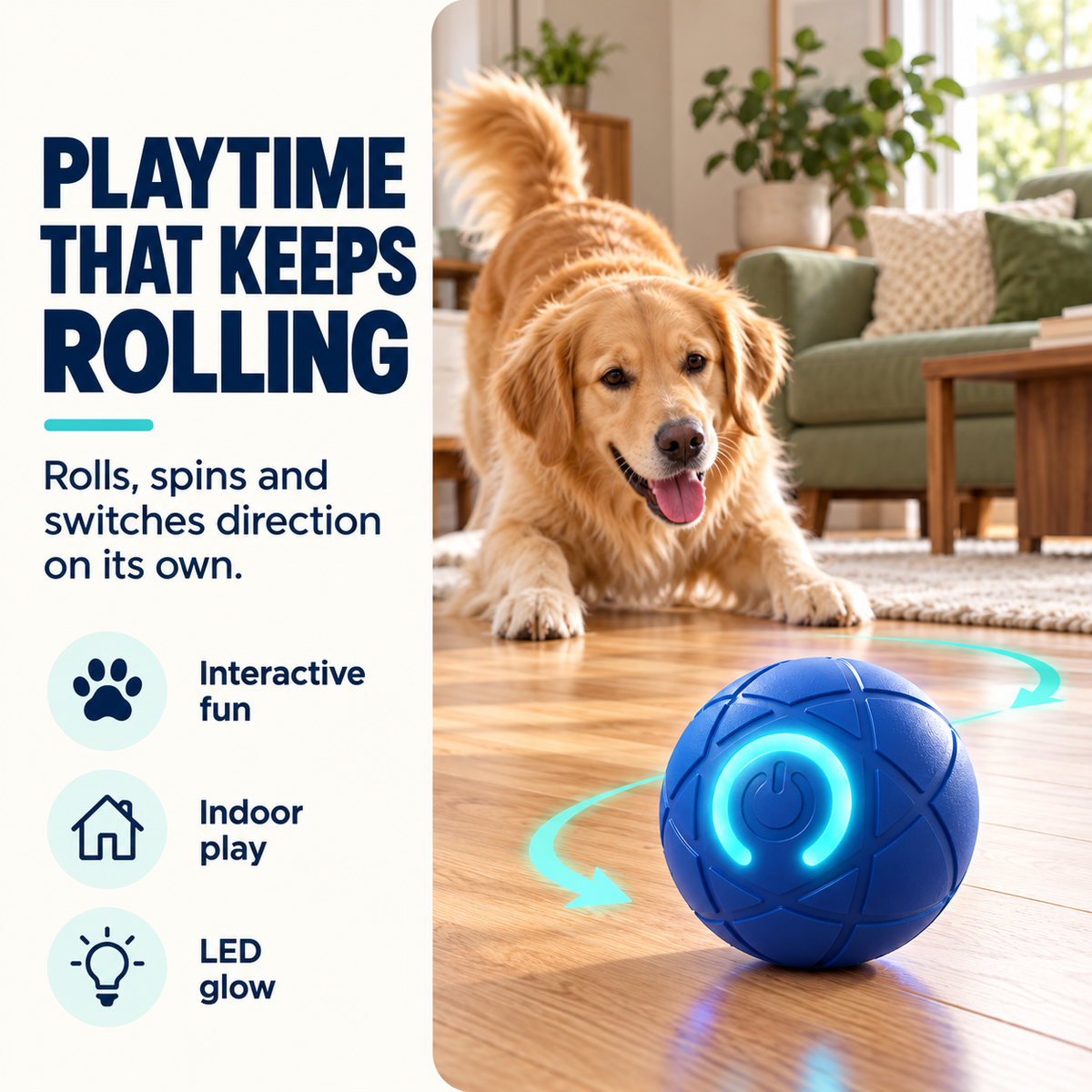 Self-Moving Interactive Dog Ball – USB Rechargeable Pet Toy