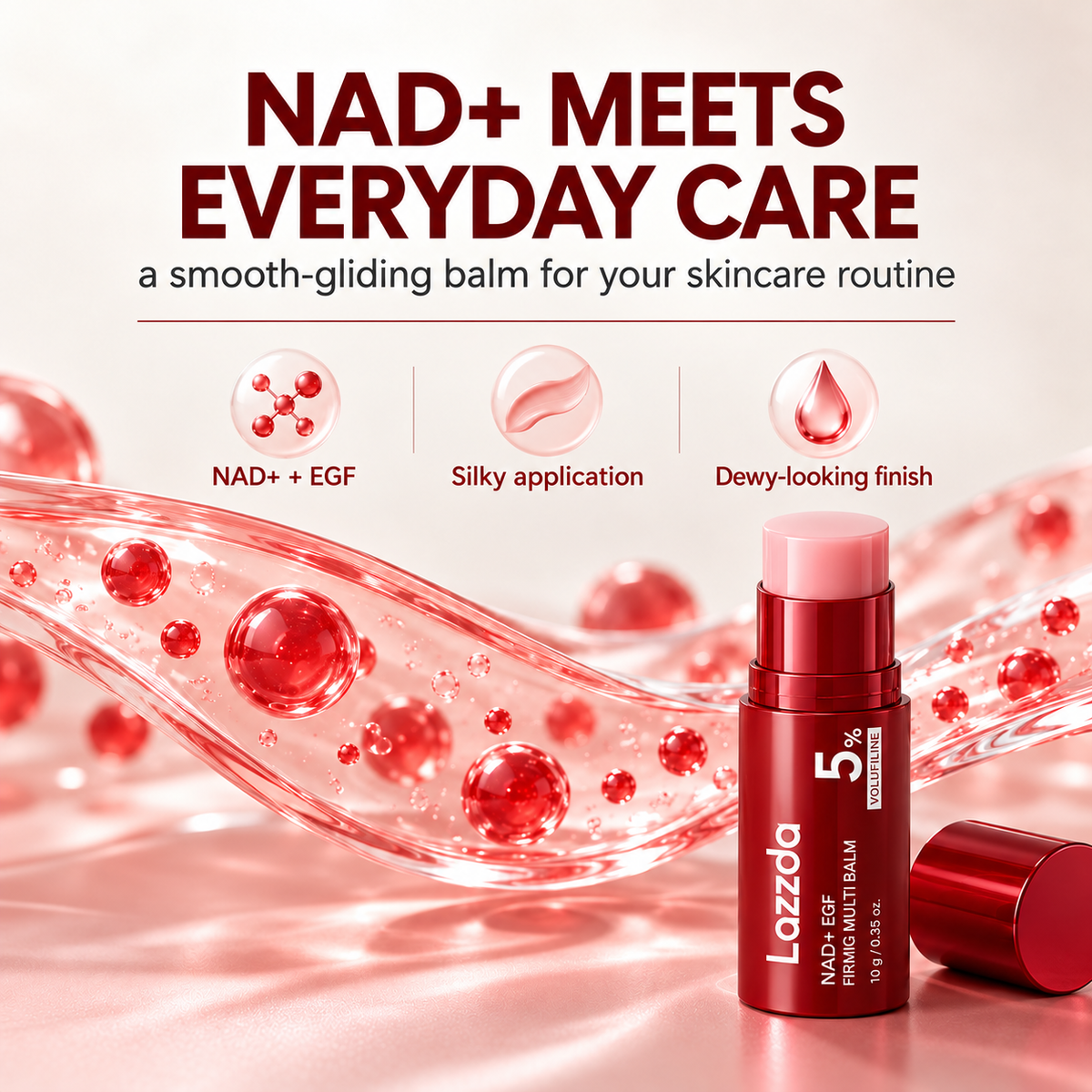 Lazzda NAD+ EGF Firming & Plumping Balm in a red twist-up tube