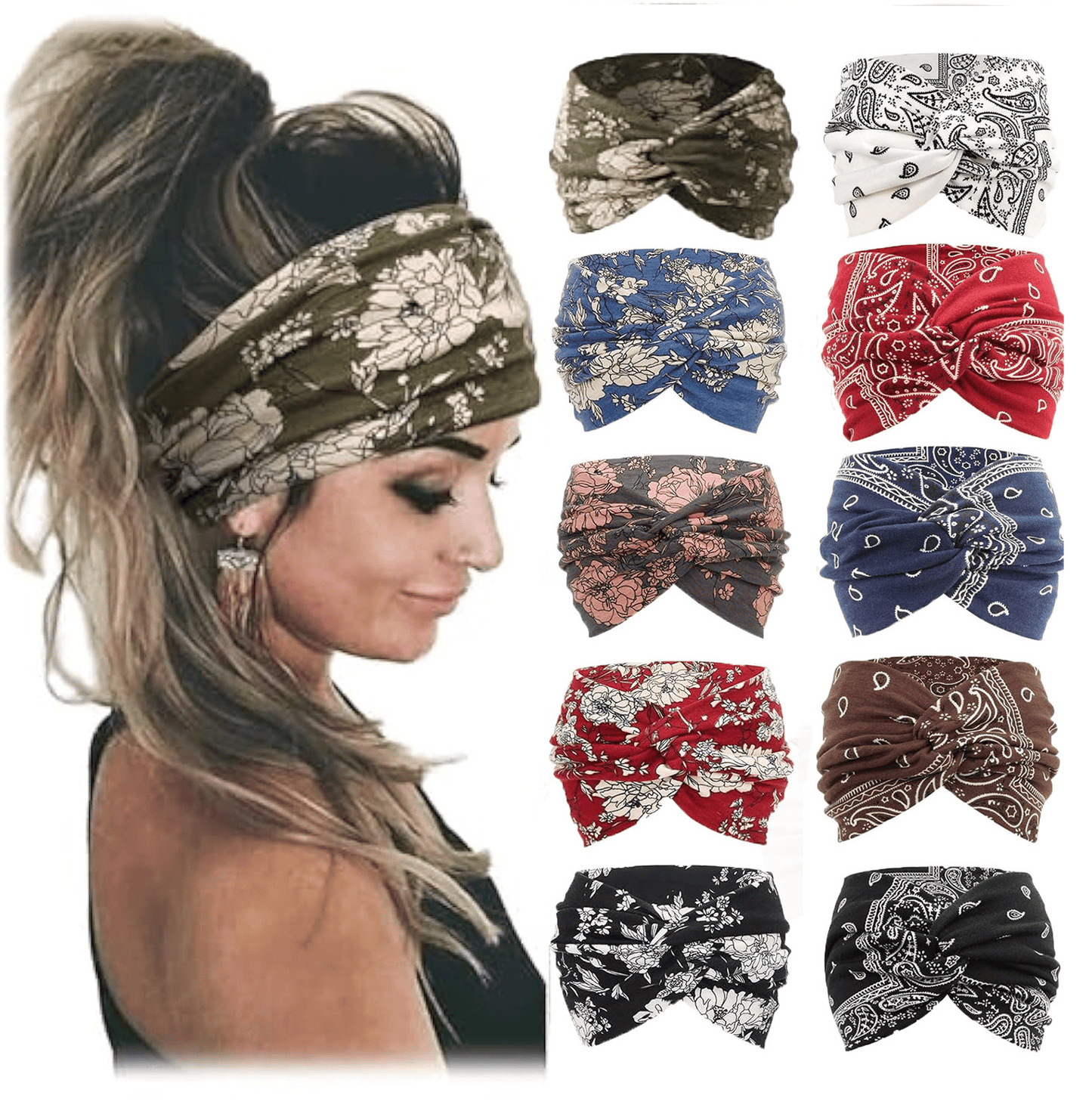 🔥🔥10 Pack Wide Knotted Turban Headbands for Women