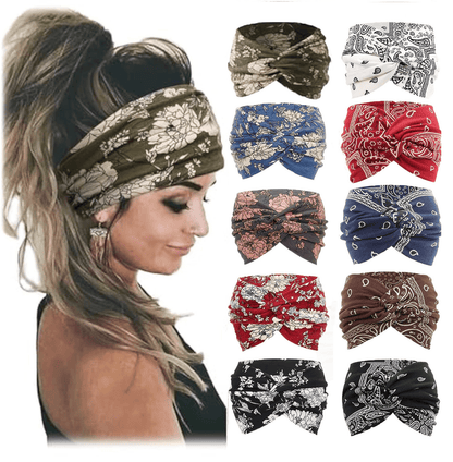 🔥🔥10 Pack Wide Knotted Turban Headbands for Women