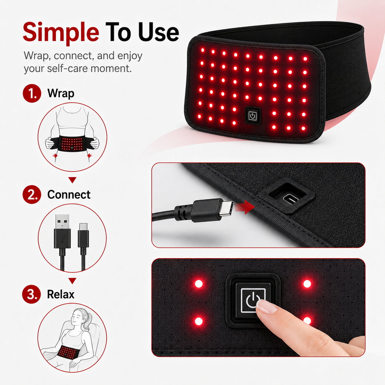 60LED Dual-Wavelength Red Light Waist Wrap Belt