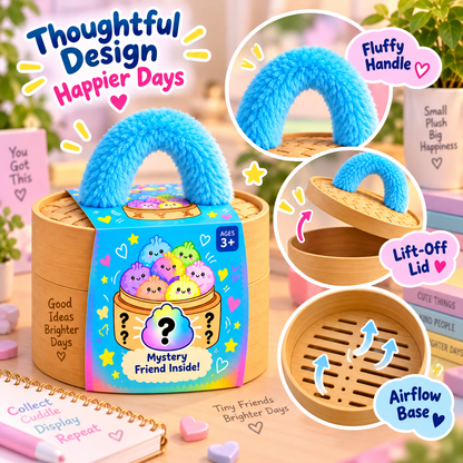 ✨Rainbow Dumpling Squishy Plush Toy with Imitation Bamboo Steamer, Christmas Decor Gift