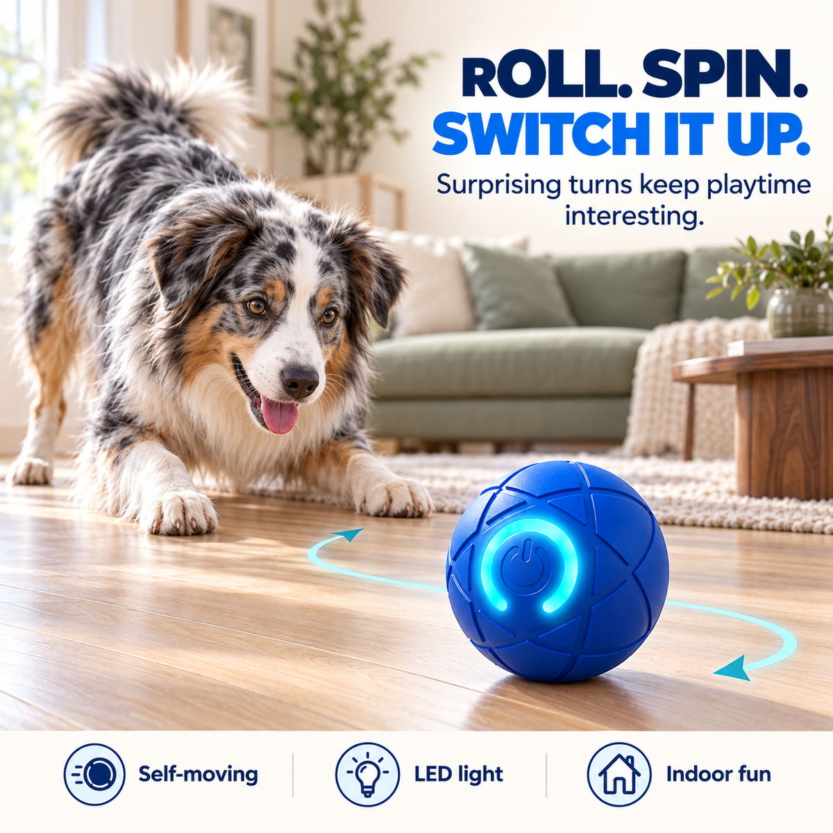 Self-Moving Interactive Dog Ball – USB Rechargeable Pet Toy
