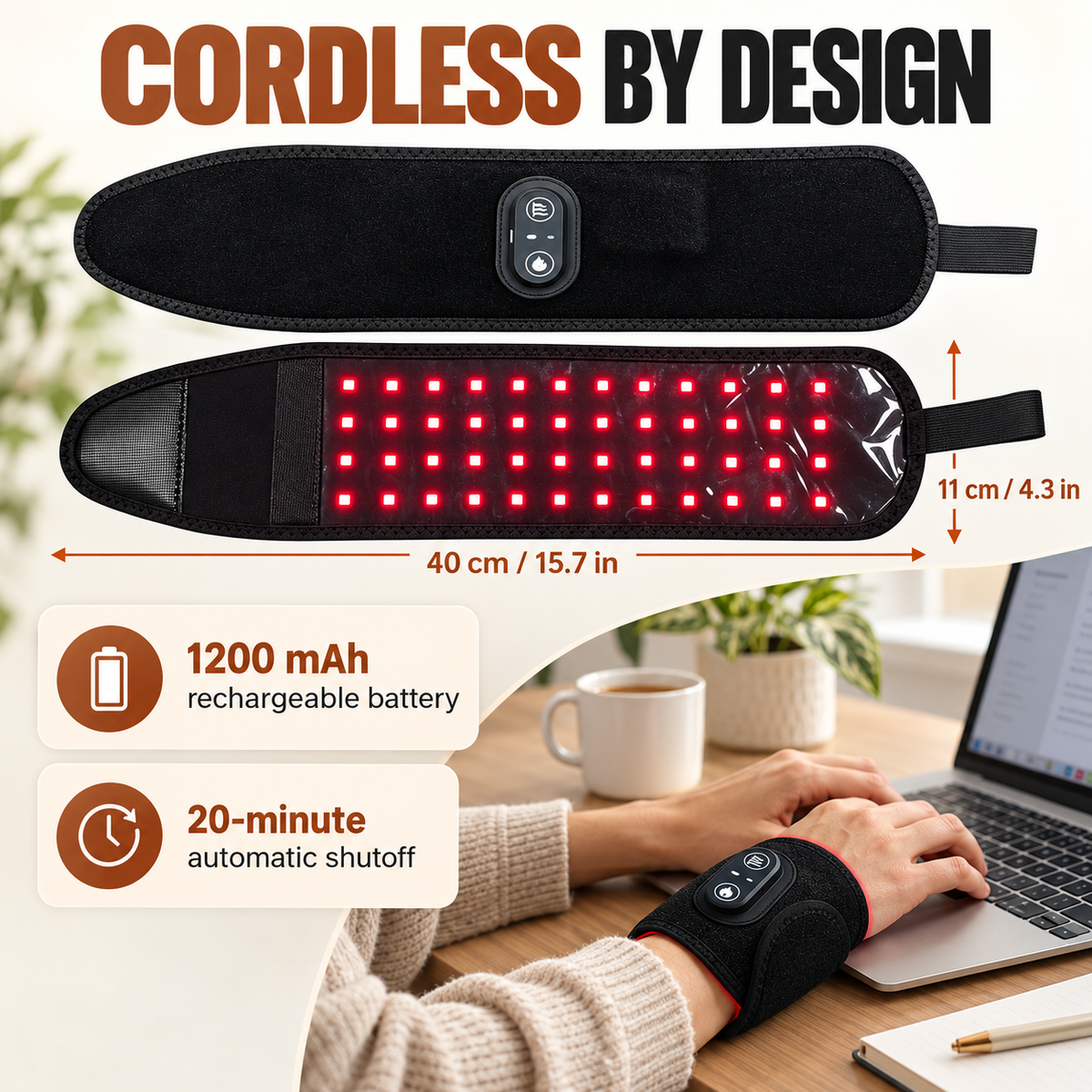Lazzda Red Light Therapy Wrist Wrap for Carpal Tunnel – 3 Heat Levels