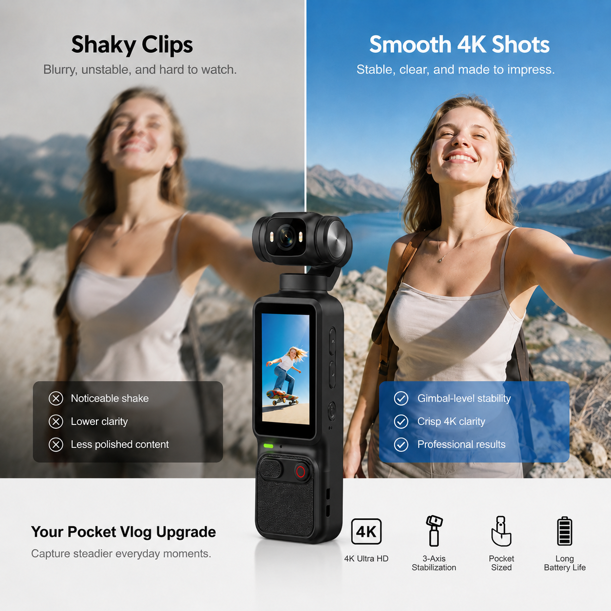 2026 4K Vlog Camera Pocket Stabilized Video Camera