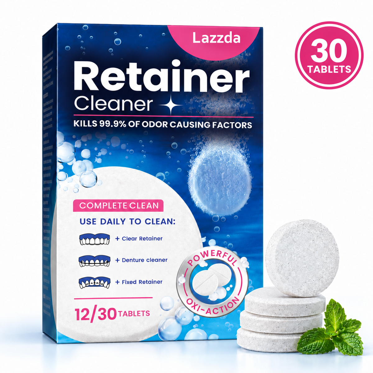 Denture, Aligner & Retainer Cleaning Tablets — Individually Wrapped(30 Pcs)