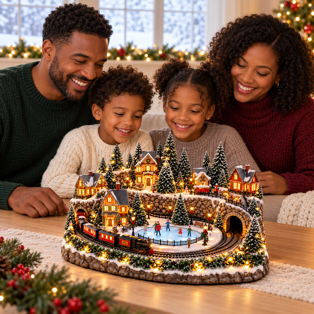 Animated Holiday Train & Ice Rink Scene ✨
