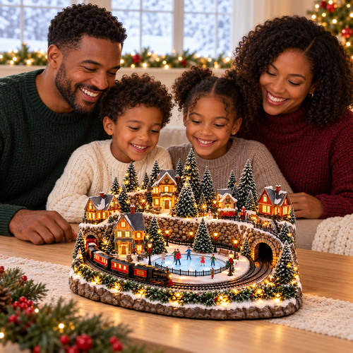 Animated Holiday Train & Ice Rink Scene ✨