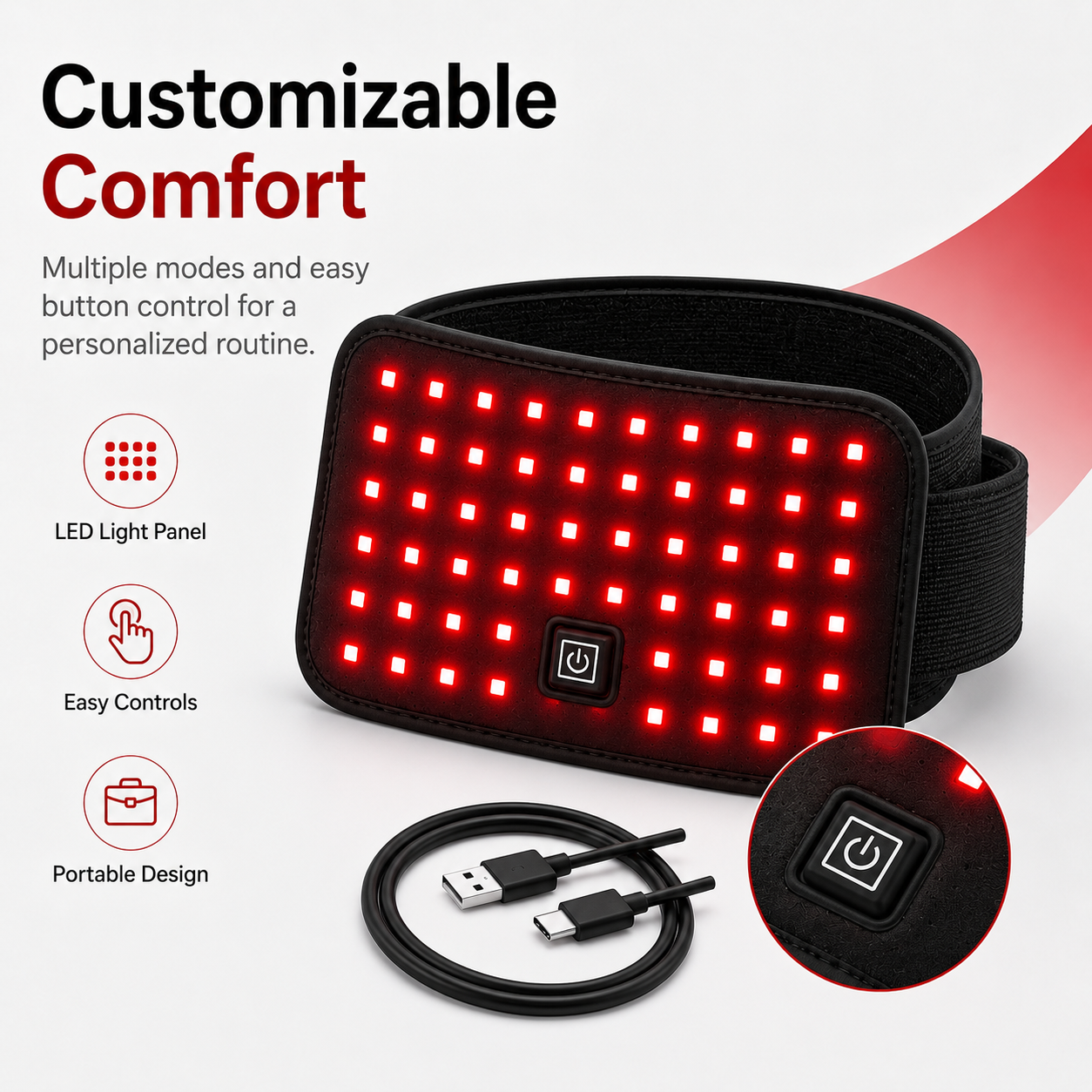 60LED Dual-Wavelength Red Light Waist Wrap Belt