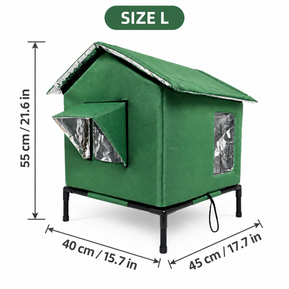 🐱All-Weather Elevated Outdoor Cat House – Waterproof, Thermal Lining, Foldable