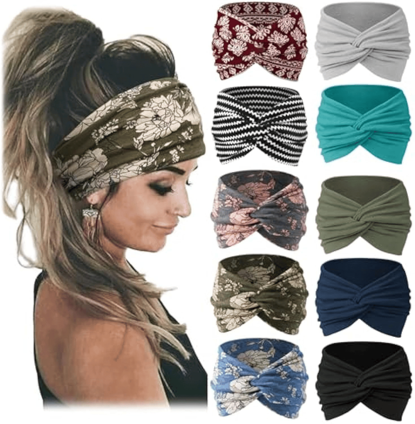 🔥🔥10 Pack Wide Knotted Turban Headbands for Women