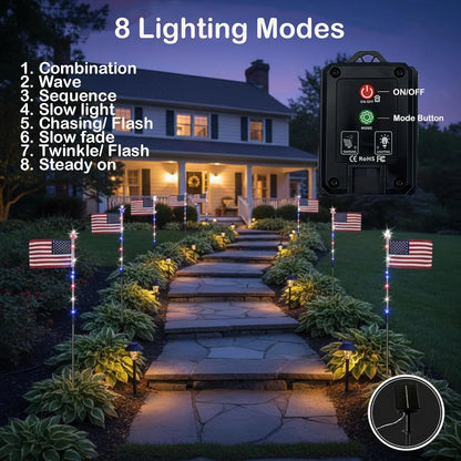 🔥MADE IN USA-8-Piece Flag Light Set🔥 – 4th of July Decorations with 8 Lighting Modes