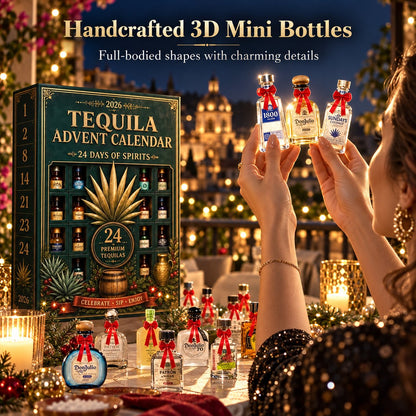 24‑Day Mini Tequila Bottle Advent Box, Holiday Countdown Bar & Tabletop Decor