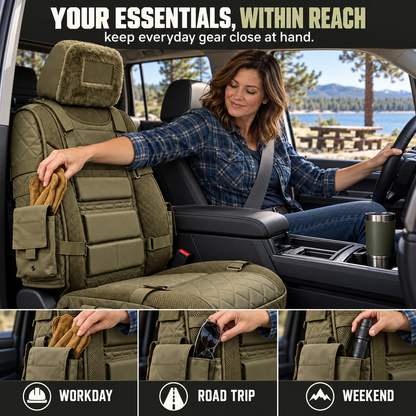 🚙 Durable Tactical Truck Seat Cover✨ Storage, Protection & All-Day Comfort