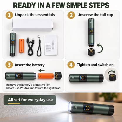 Tactical Flashlight 1800 Lumens Rechargeable