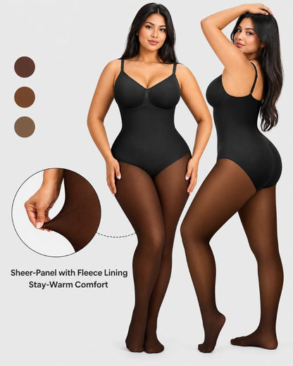 V-Neck Shaping Bodysuit with Fleece-Lined Tights