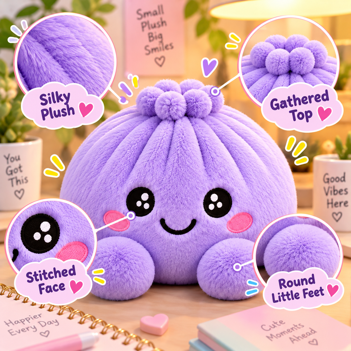 ✨Rainbow Dumpling Squishy Plush Toy with Imitation Bamboo Steamer, Christmas Decor Gift