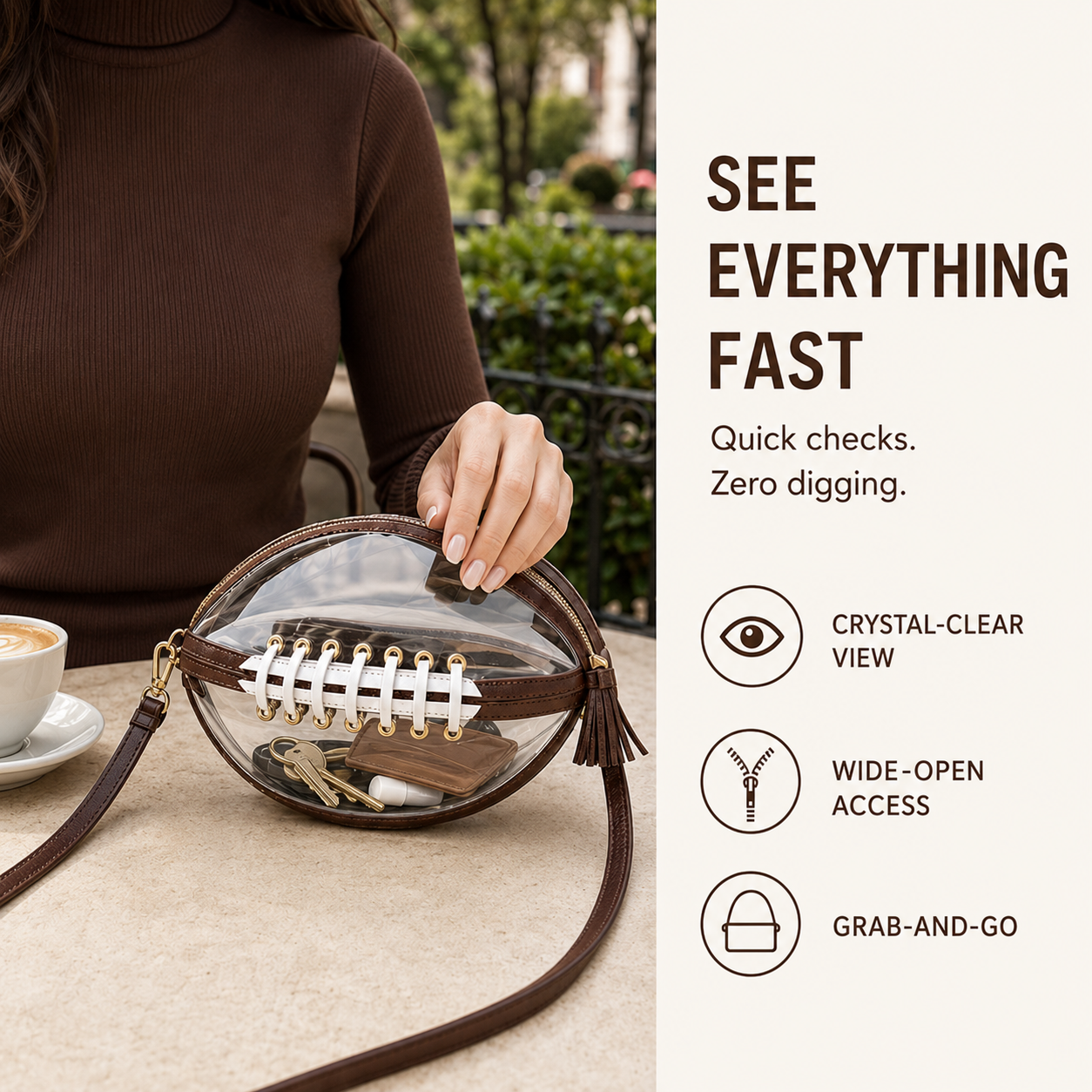 🏈 Clear Football-Shaped Crossbody Bag – Game-Day Style Meets Everyday Convenience ✨
