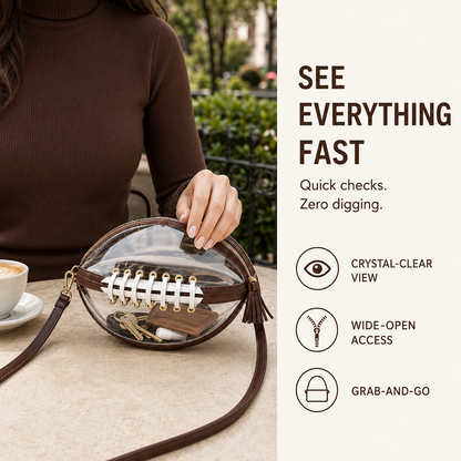 🏈 Clear Football-Shaped Crossbody Bag – Game-Day Style Meets Everyday Convenience ✨
