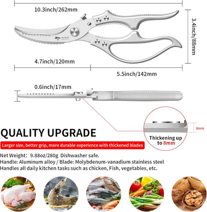 ✂️ Heavy-Duty Multifunction Kitchen Shears – 4-in-1 Tool with Fish Scaler, Bottle Opener & Safety Lock 🔪