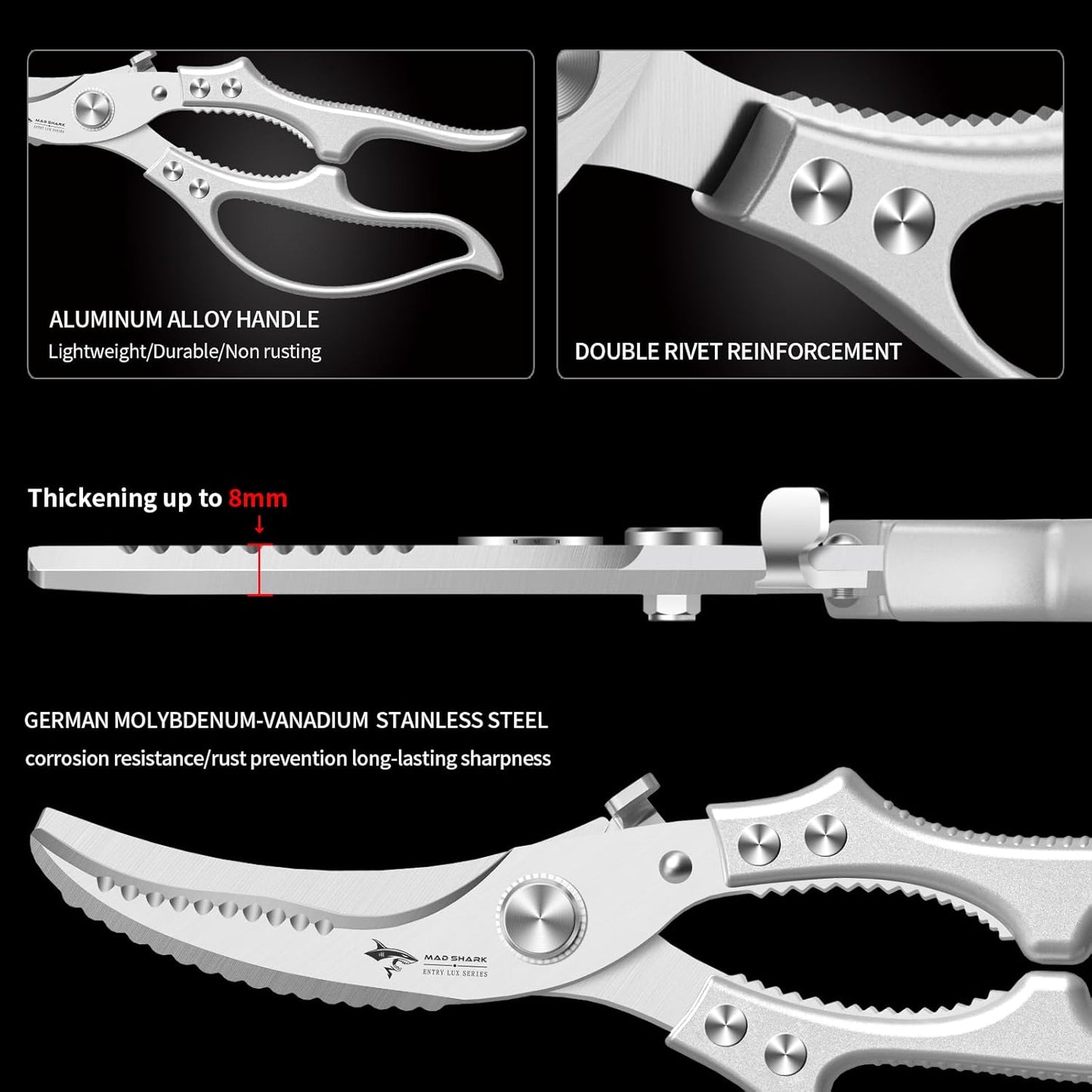 ✂️ Heavy-Duty Multifunction Kitchen Shears – 4-in-1 Tool with Fish Scaler, Bottle Opener & Safety Lock 🔪