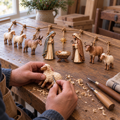 ✝️🎄Handcrafted Wooden Nativity Garland