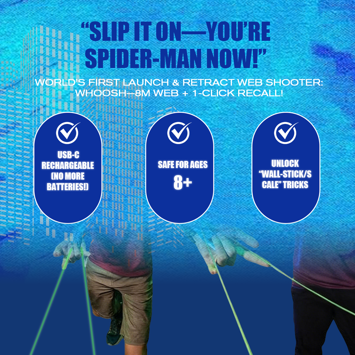 Der weltweit erste String-Launch-Webshooter, der im Dunkeln leuchtet