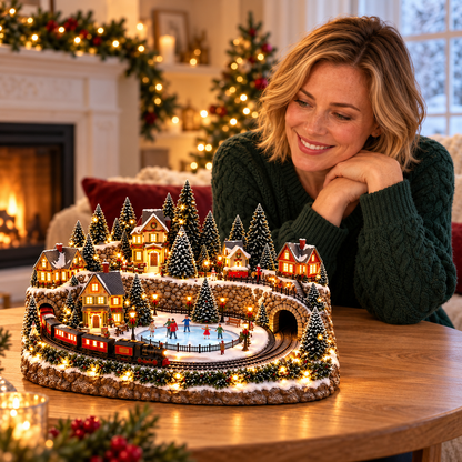 Animated Holiday Train & Ice Rink Scene ✨
