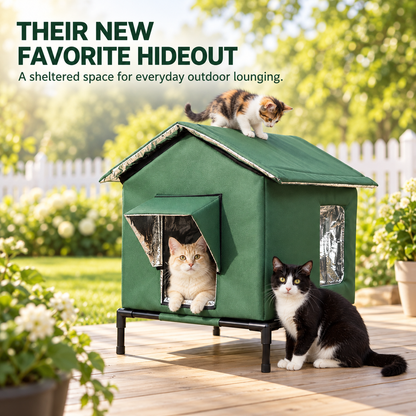 🐱All-Weather Elevated Outdoor Cat House – Waterproof, Thermal Lining, Foldable