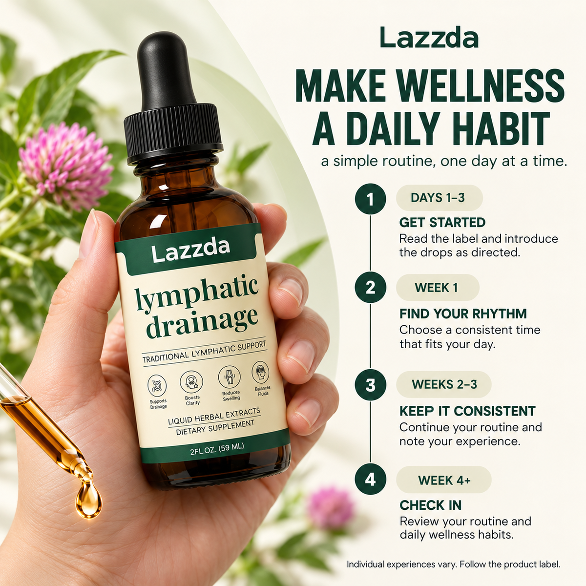 Lazzda Lymphatic Drainage Drops | 4-Botanical Daily Lymphatic Support, Alcohol-Free & Vegan, 2 Fl Oz