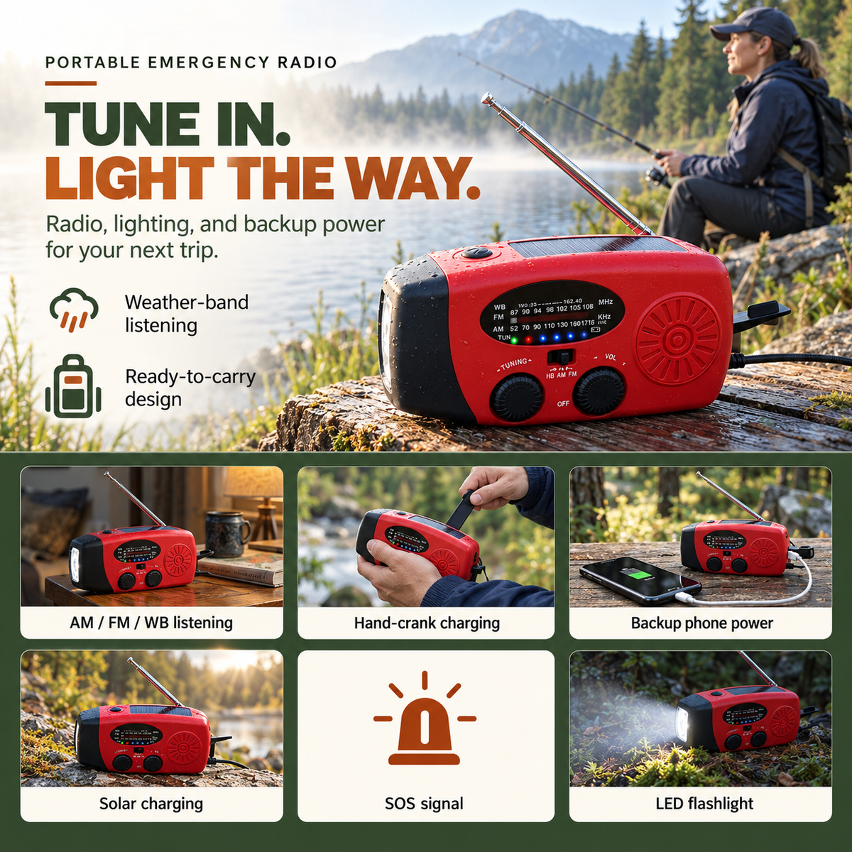 Stay Powered Off-Grid Instantly! Solar Hand Crank Emergency Radio