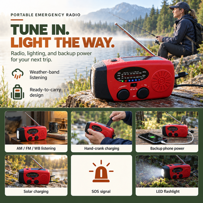Stay Powered Off-Grid Instantly! Solar Hand Crank Emergency Radio
