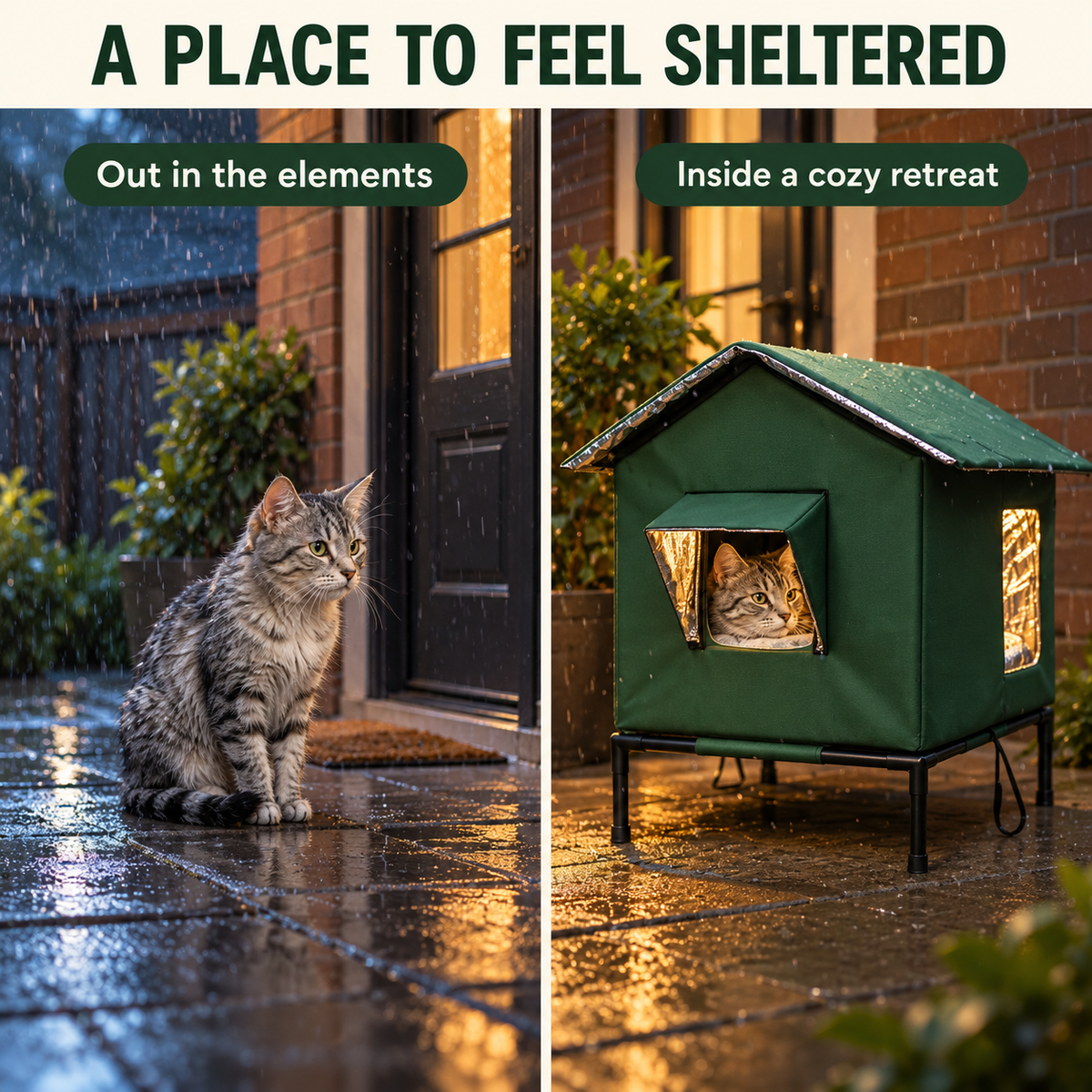 🐱All-Weather Elevated Outdoor Cat House – Waterproof, Thermal Lining, Foldable