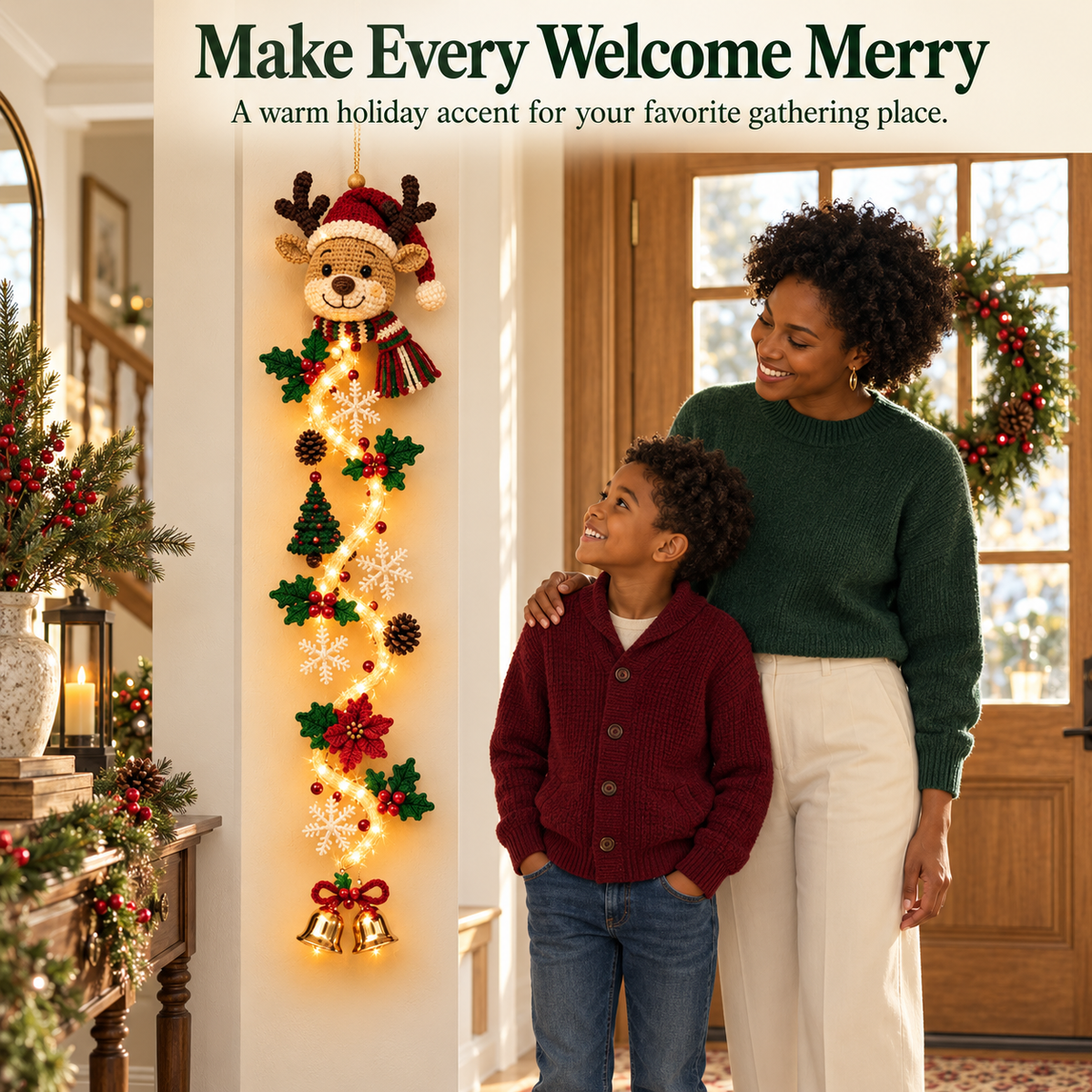🎄 Glowing Christmas Door Hanger | 6 Festive Lighted Designs with Warm Glow, Dimensional Details & Space-Saving Vertical Décor ✨