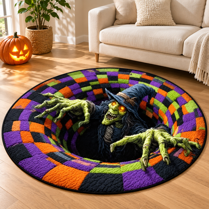 3D Skeleton Vortex Quilted Round Halloween Rug🎃