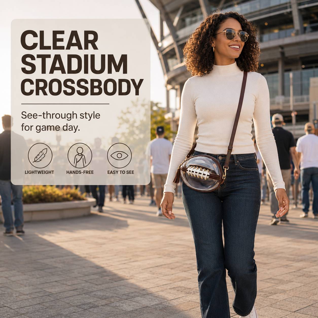 🏈 Clear Football-Shaped Crossbody Bag – Game-Day Style Meets Everyday Convenience ✨