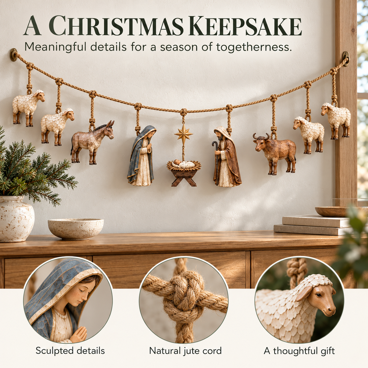 ✝️🎄Handcrafted Wooden Nativity Garland