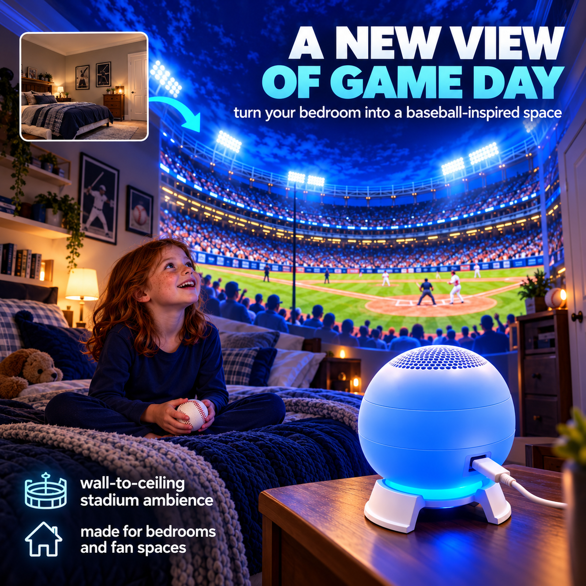 ⚾🏆 Baseball Stadium 5D Projection Light – Transform Any Room Into Game Day