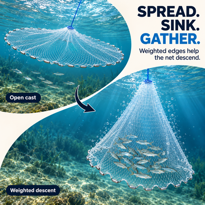 🎣✨ Easy-Throw Cast Net – Heavy-Duty Mesh, Rapid Sinking, Versatile 🌊