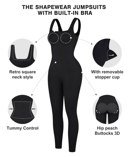 Seamless Square Neck Sculpting Sport Jumpsuit