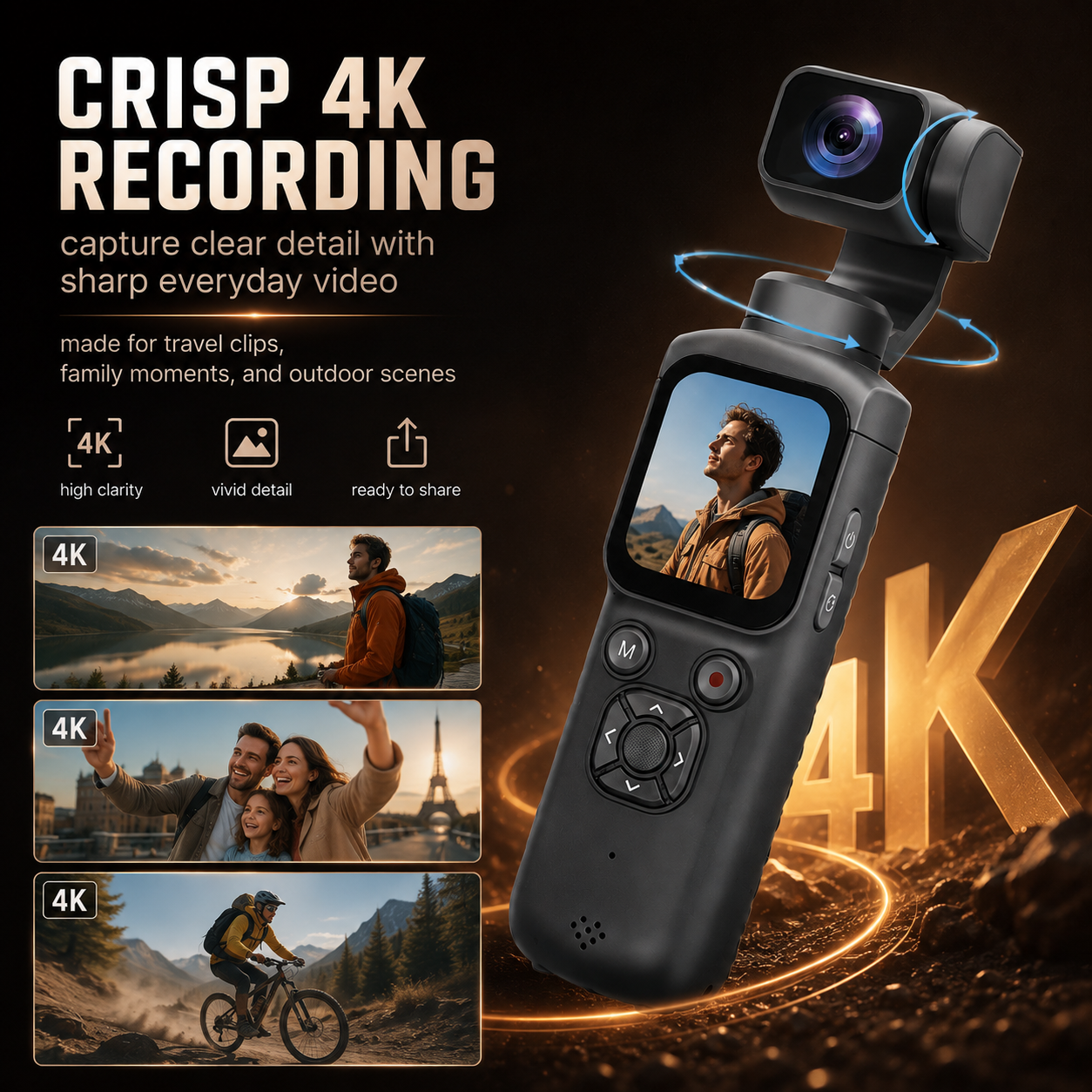 4K Vlog Camera Pocket Stabilized Video Camera