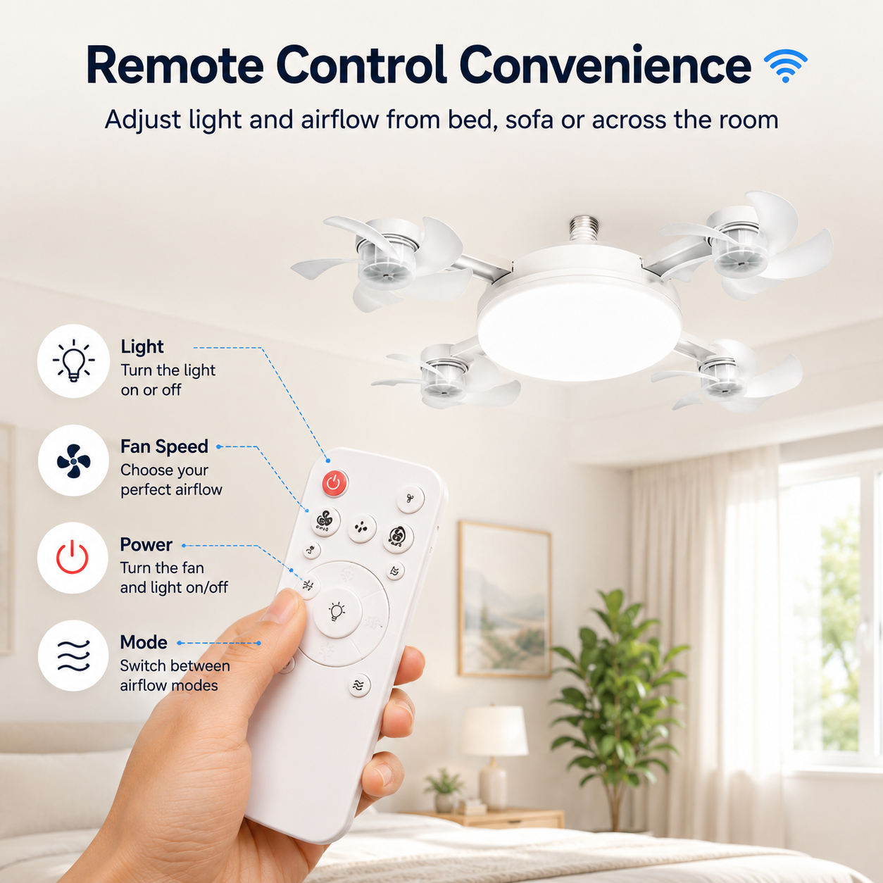 2-in-1 LED Fan Bulb with Remote Control for Bedroom, Kitchen & Home Cooling