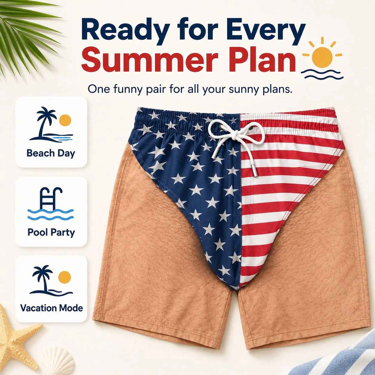 Custom Funny Patriotic Men Swim Trunks