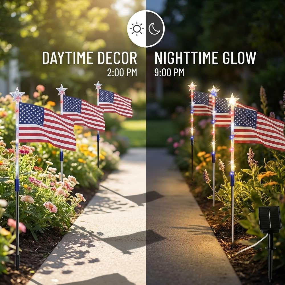🔥MADE IN USA-8-Piece Flag Light Set🔥 – 4th of July Decorations with 8 Lighting Modes
