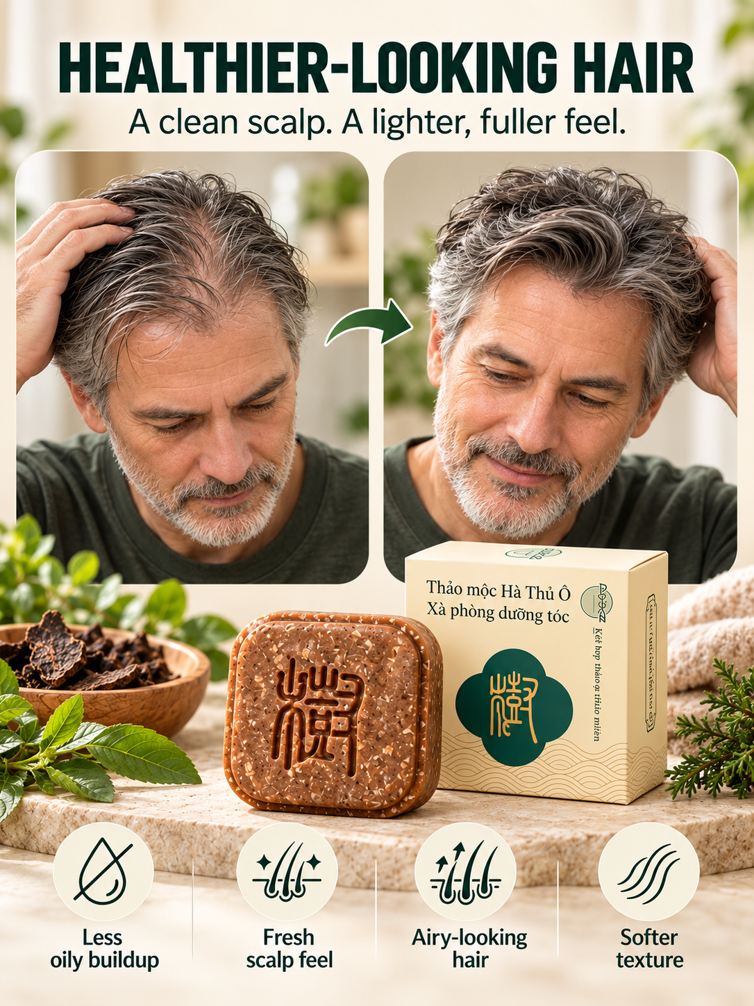 🌿 Hair Care Deal – Herbal He Shou Wu Shampoo Bar 🧼 Botanical Cleansing Soap with Arborvitae for a Fresh, Nourished Scalp ✨