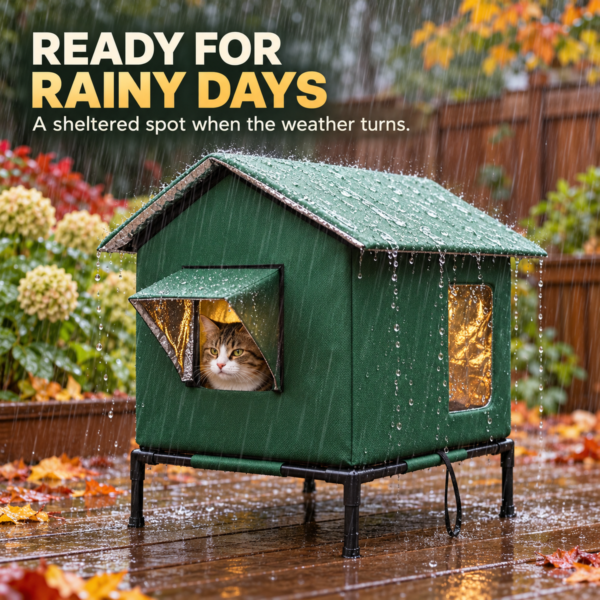 🐱All-Weather Elevated Outdoor Cat House – Waterproof, Thermal Lining, Foldable