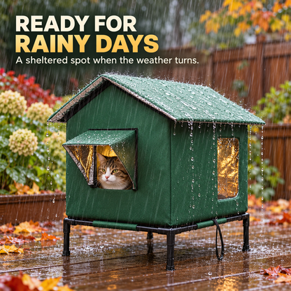 🐱All-Weather Elevated Outdoor Cat House – Waterproof, Thermal Lining, Foldable