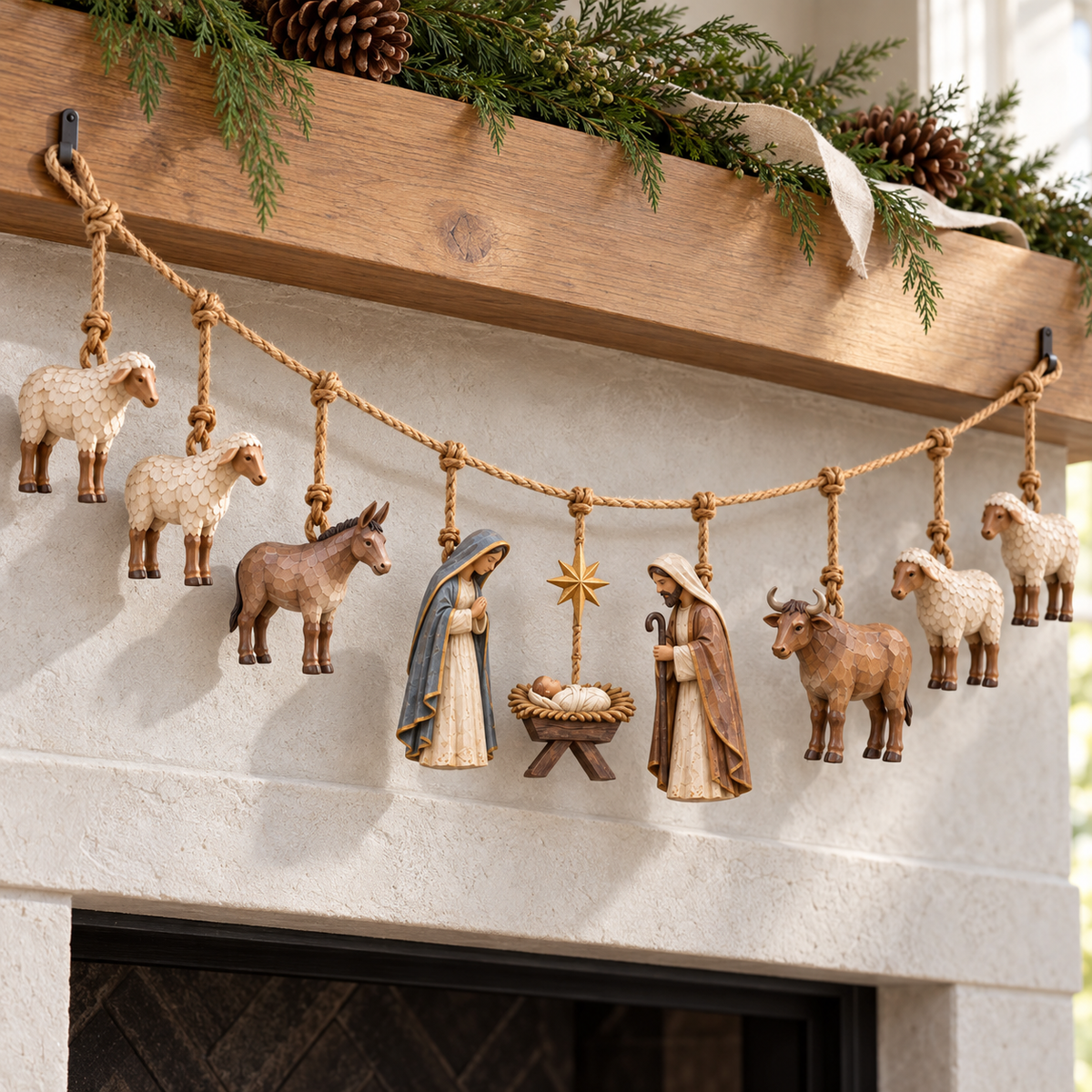 ✝️🎄Handcrafted Wooden Nativity Garland